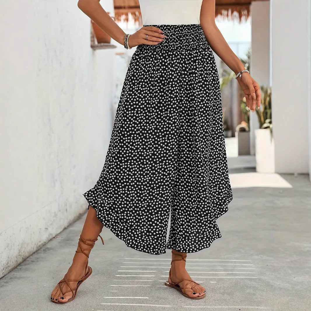 Pantalon Large Taille Haute à Pois - vue trois-quarts