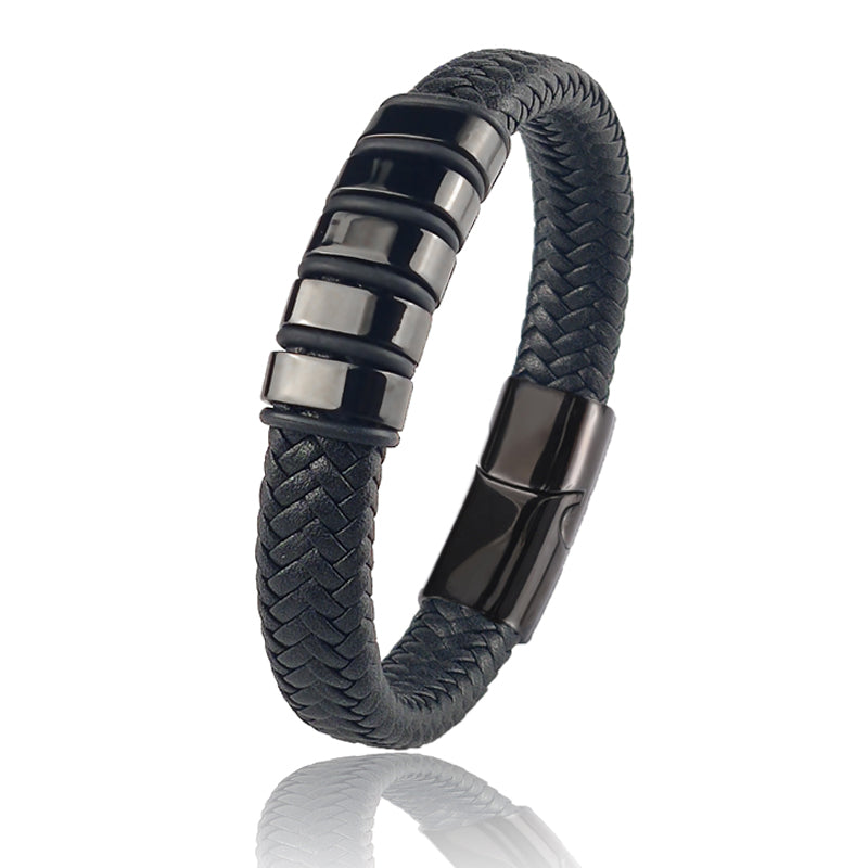 Bracelet Personnalisé Prénom Acier et Cuir Dark. D, bijou officiel merch électro DΛЯK.D STORE