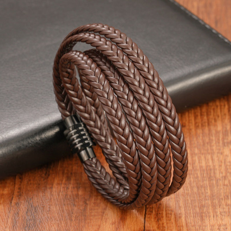Bracelet Cuir Tressé Multi-Rangs Homme Dark. D, bijou officiel merch électro DΛЯK.D STORE