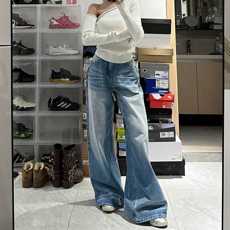 Jean large taille haute délavé, vue de face