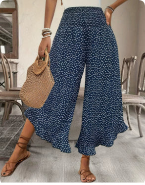 Pantalon Large Taille Haute à Pois - vue de dos