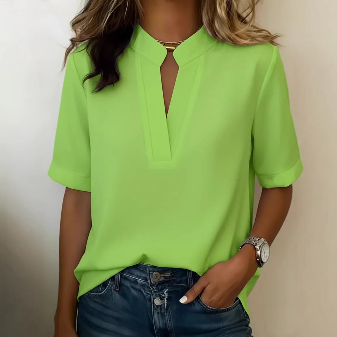 Top Femme Col Rond Manches Courtes - détail manches
