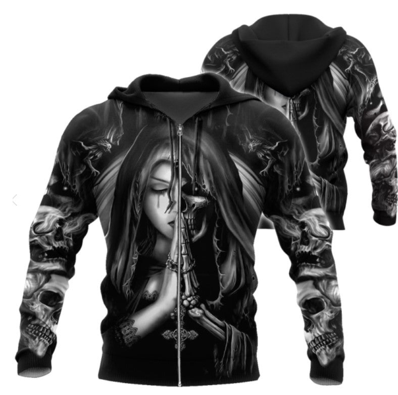 Hoodie crâne anime 3D - vue de dos, capuche