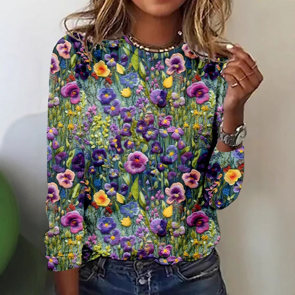 Top femme imprimé 3D col rond - détail du motif