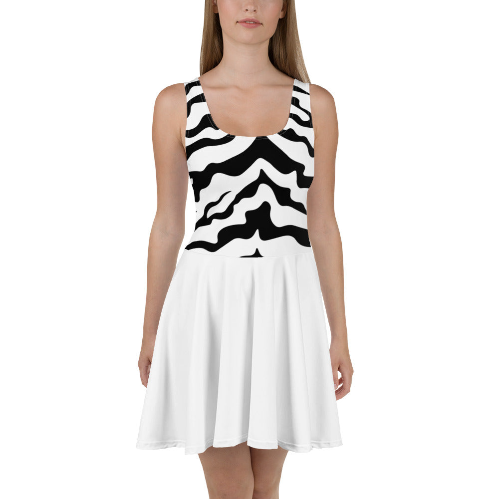 Robe patineuse blanche imprimé intégral - détail du tissu