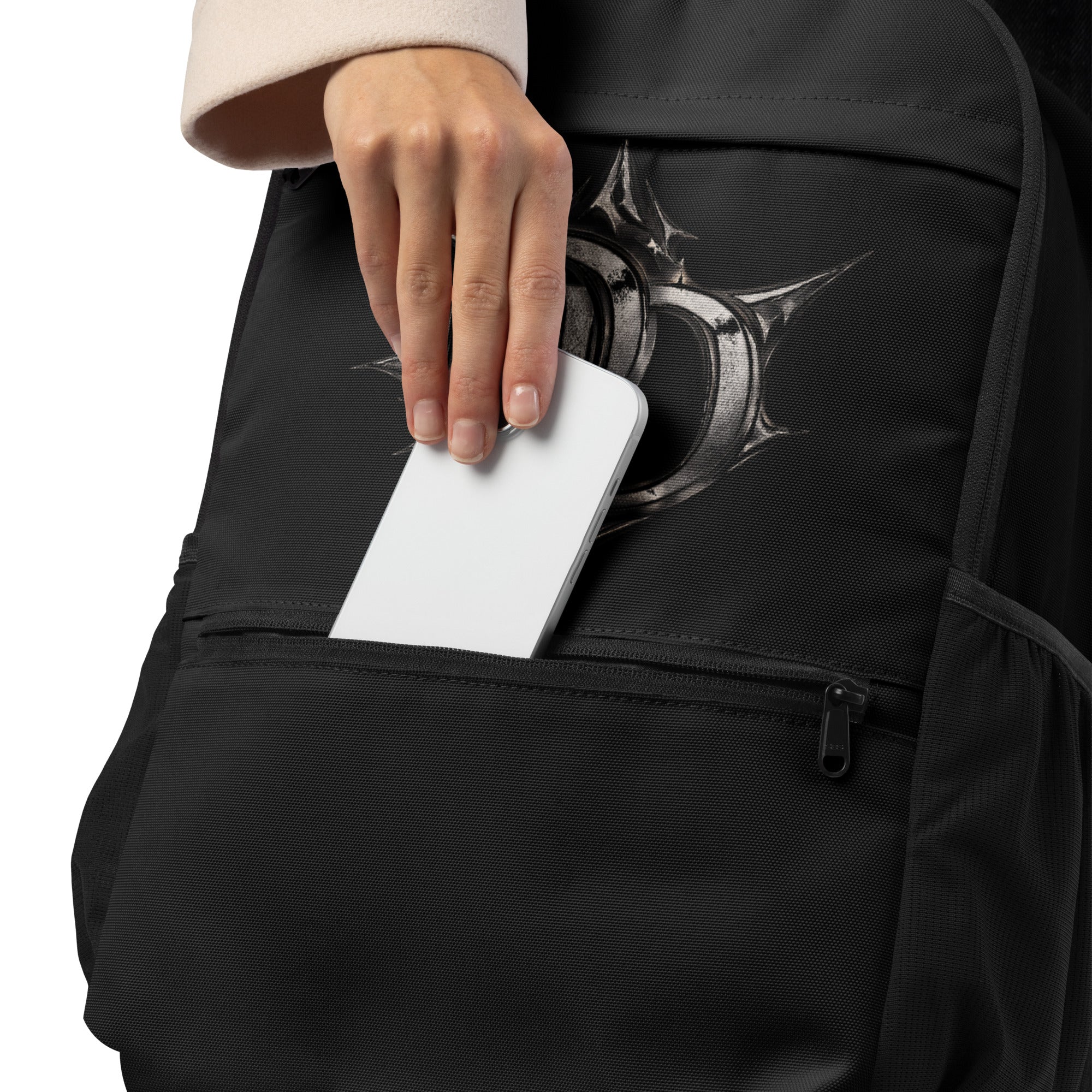 Sac à dos utilitaire noir - détails poche avant