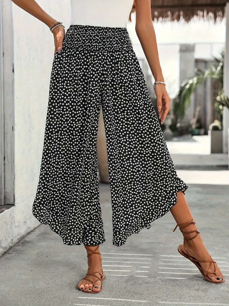 Pantalon Large Taille Haute à Pois - vue de profil