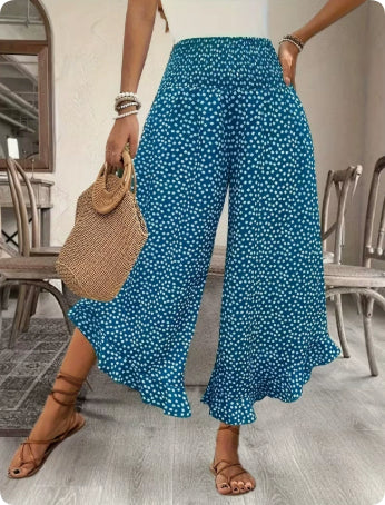 Pantalon Large Taille Haute à Pois - vue portée extérieur