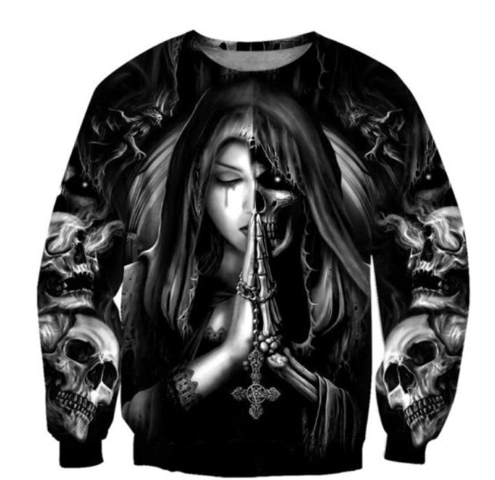 Hoodie crâne anime 3D - vue de face, look streetwear