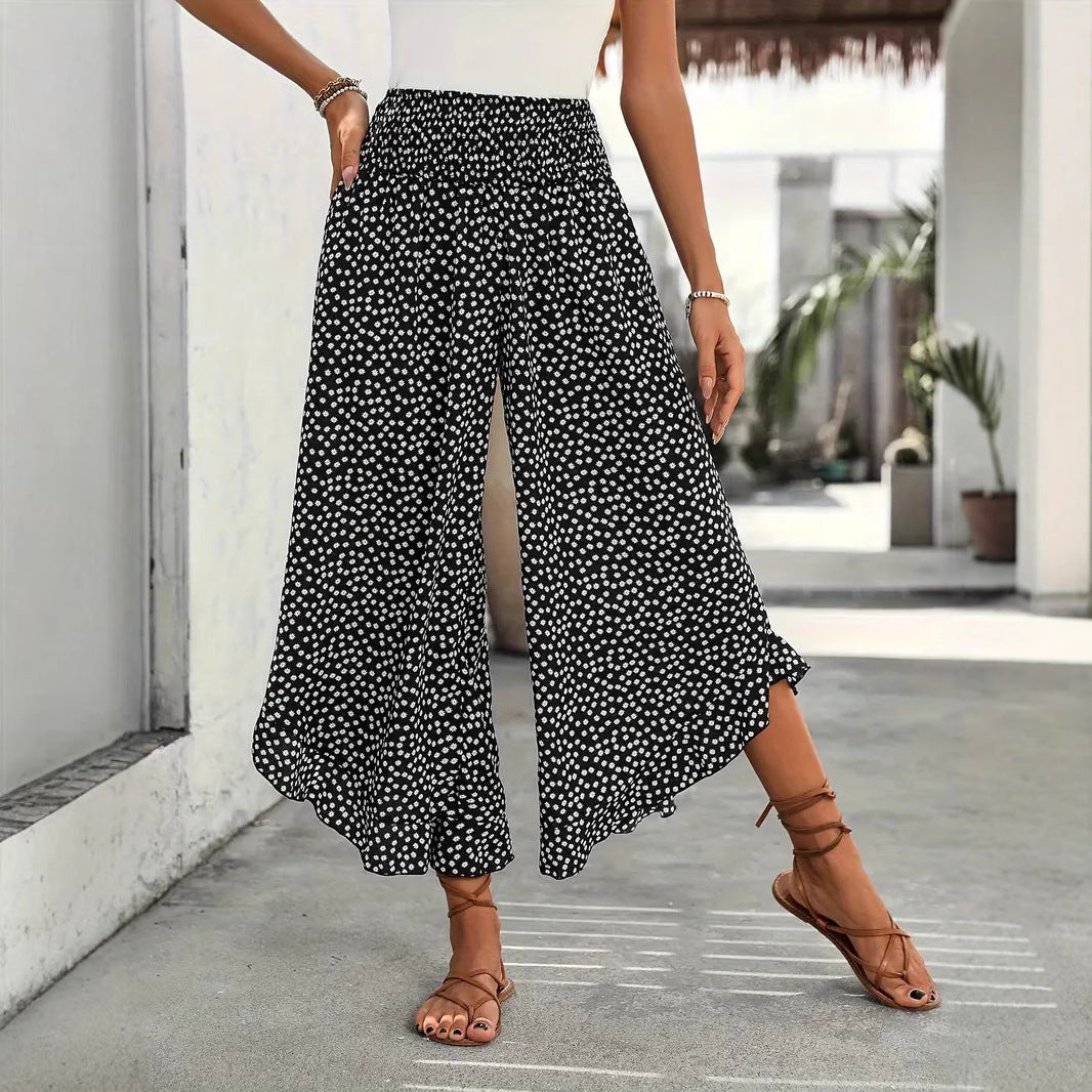 Pantalon Large Taille Haute à Pois - vue de face
