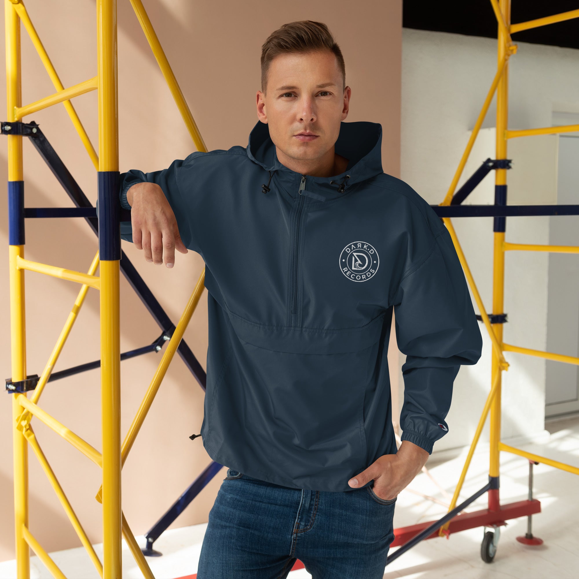 Veste Packable Champion Brodée DARK.D STORE, coloris Navy, vue de face