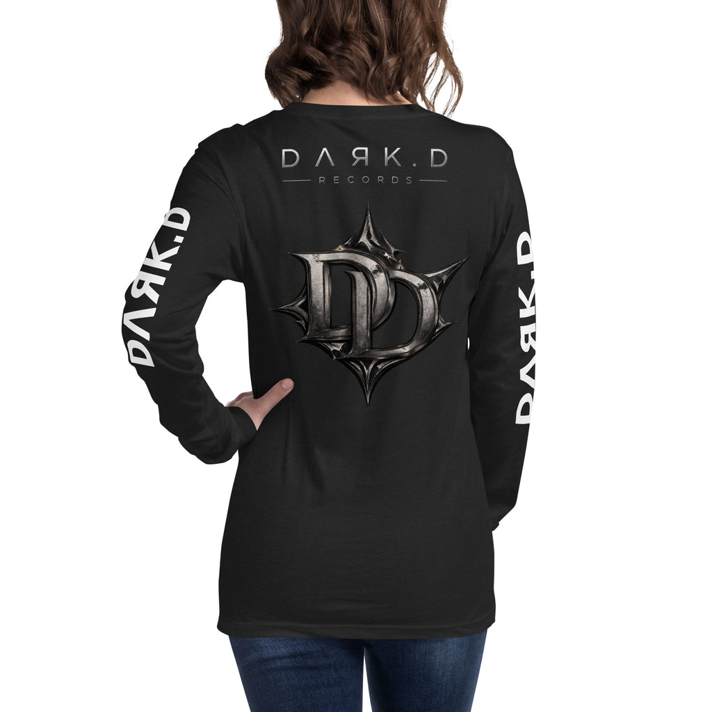 T-shirt manches longues unisexe DARK.D STORE, coloris Black Heather, vue de dos