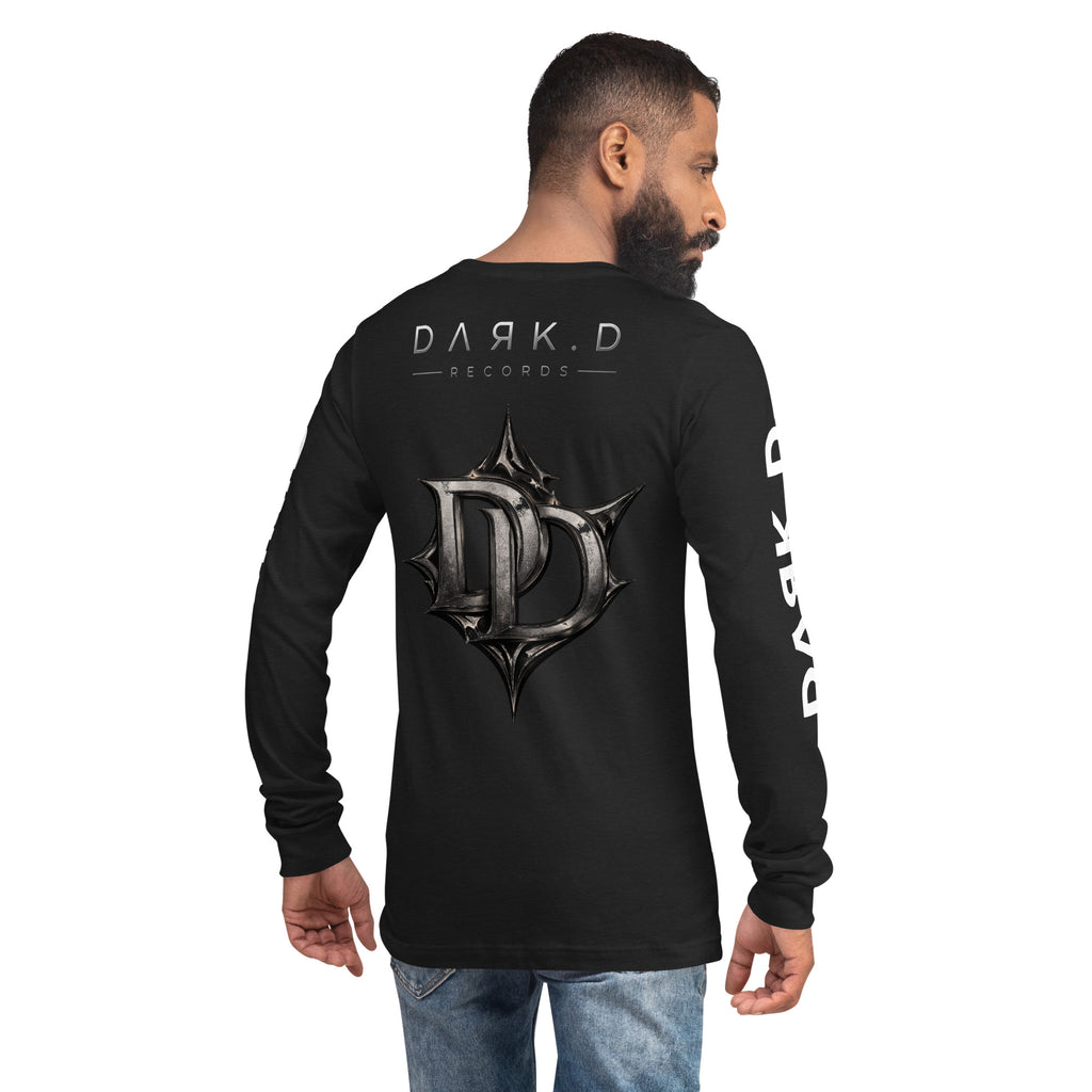 T-shirt manches longues unisexe DARK.D STORE, coloris Black Heather, vue de dos