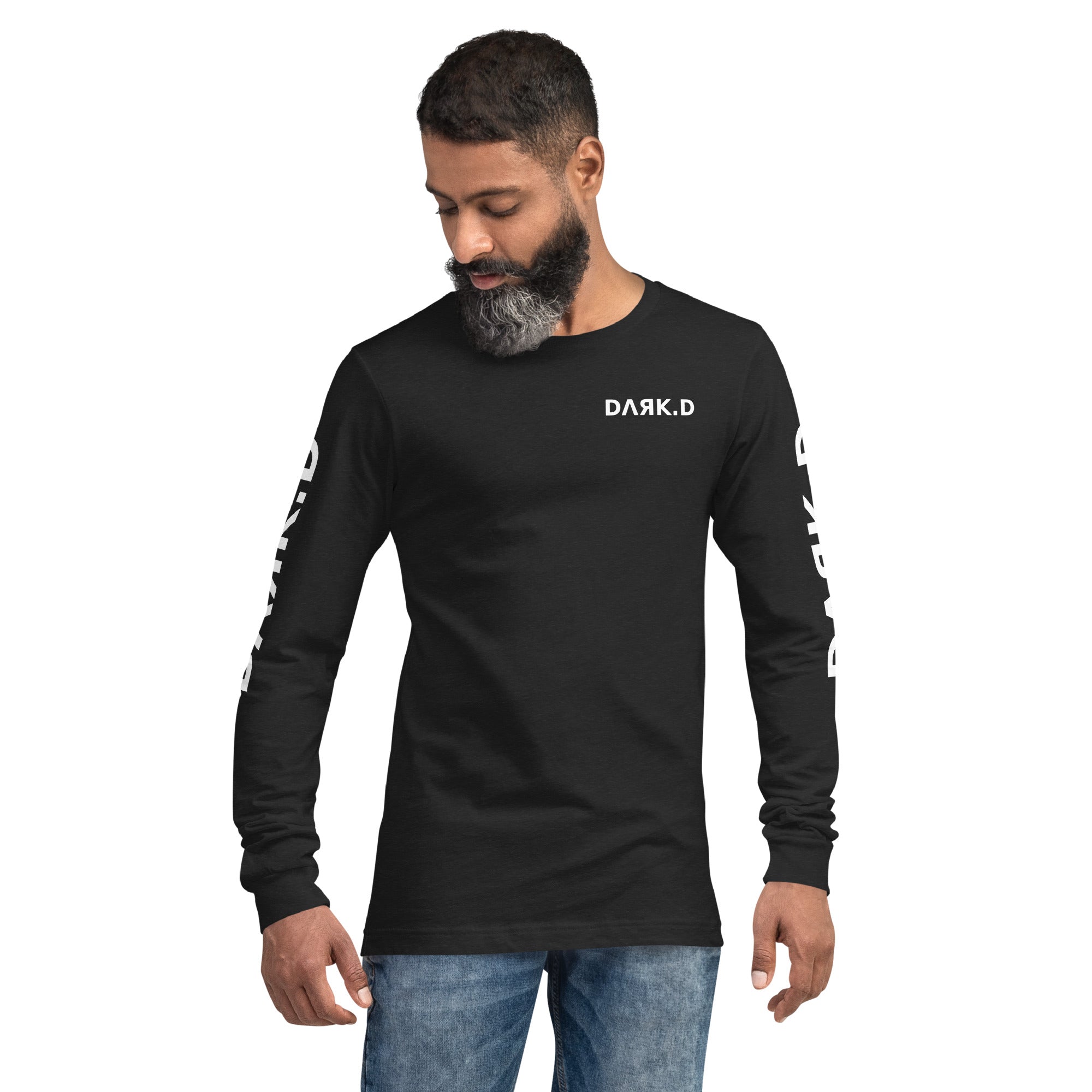 T-shirt manches longues unisexe DARK.D STORE, coloris Black Heather, vue de face