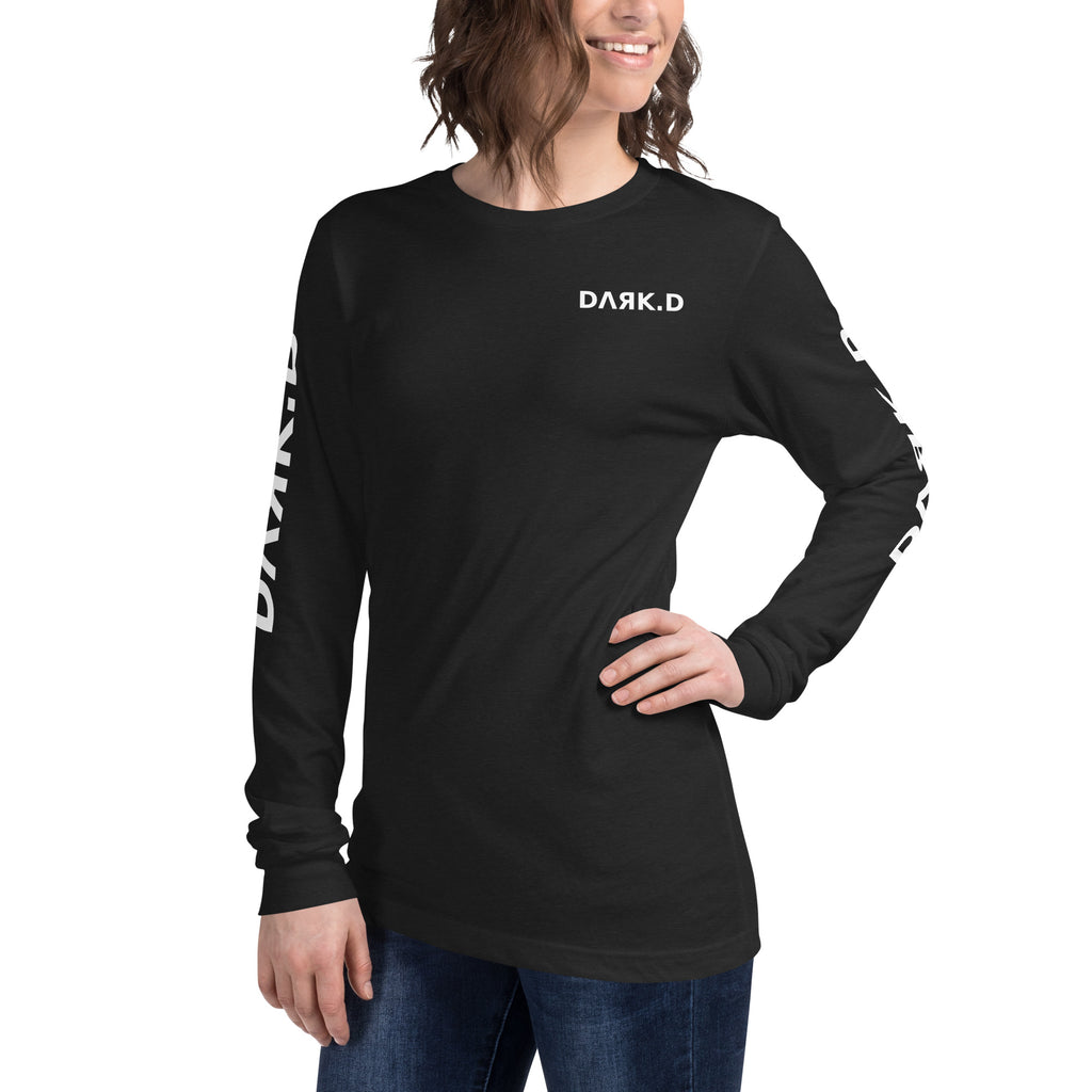 T-shirt manches longues unisexe DARK.D STORE, coloris Black Heather, vue trois-quarts avant gauche