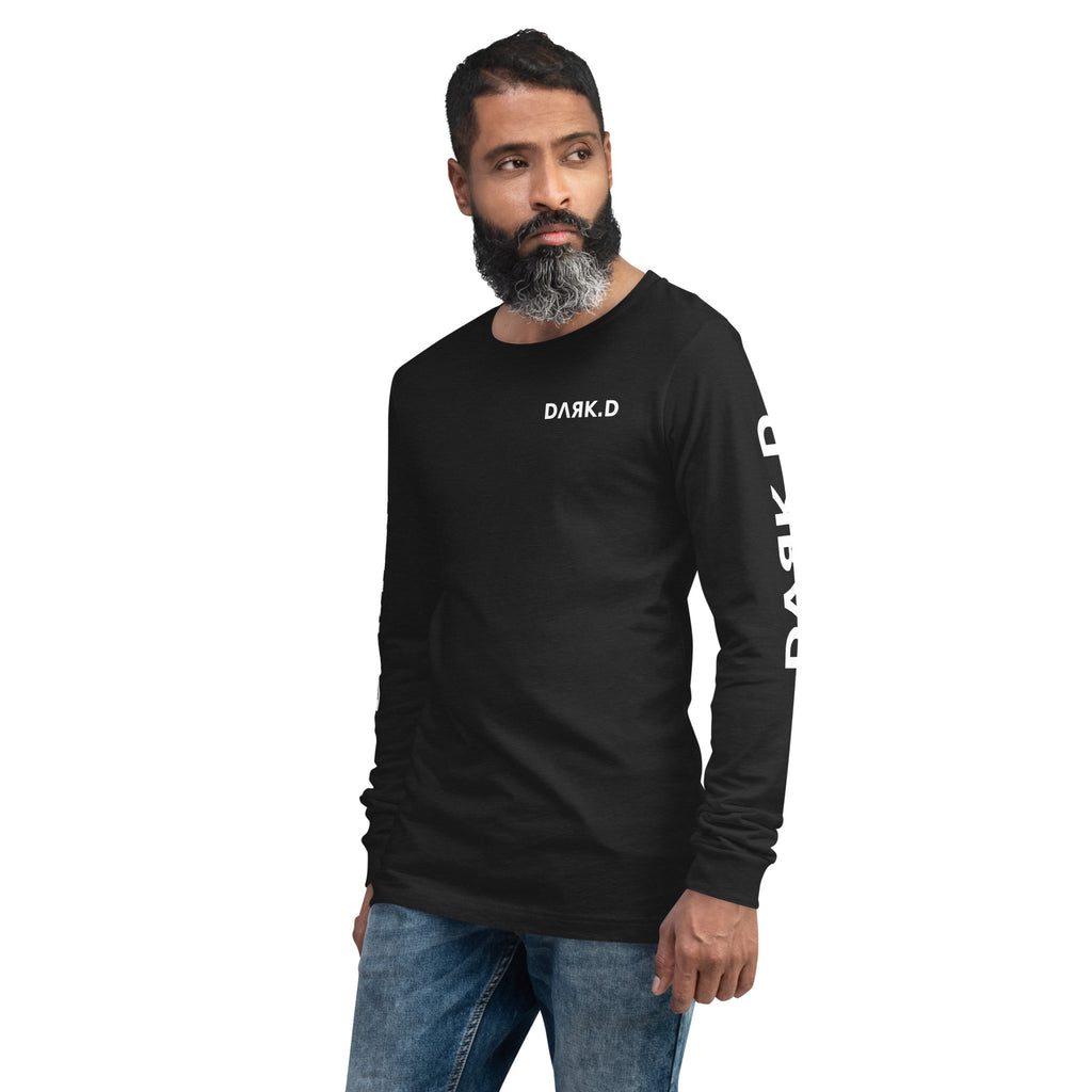 T-shirt manches longues unisexe DARK.D STORE, coloris Black Heather, vue trois-quarts avant gauche