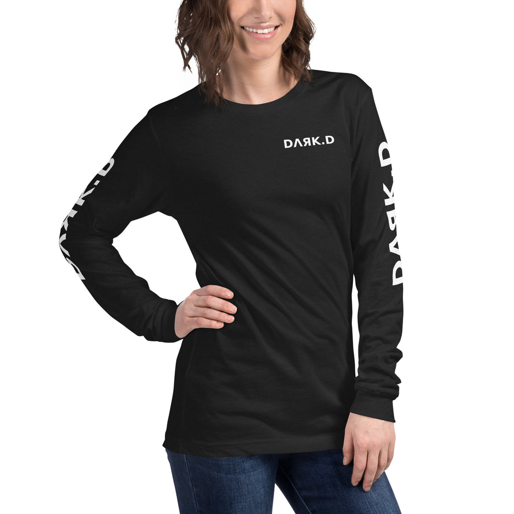 T-shirt manches longues unisexe DARK.D STORE, coloris Black Heather, vue trois-quarts avant droit