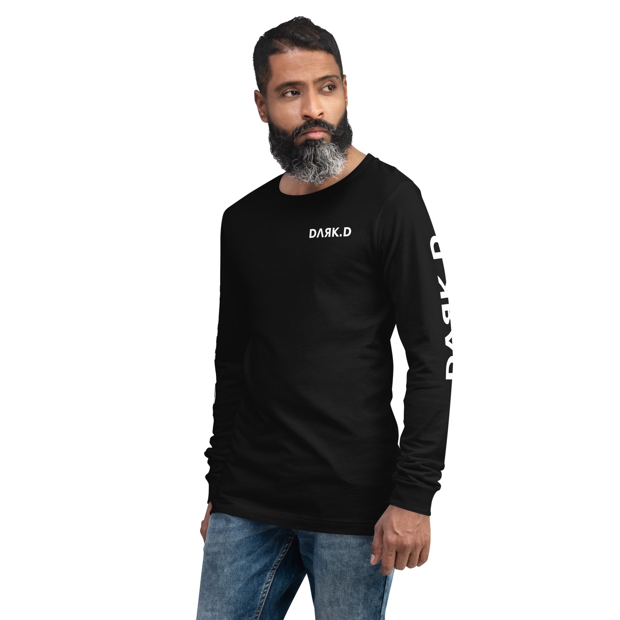 T-shirt manches longues unisexe DARK.D STORE, coloris Black, vue trois-quarts avant gauche