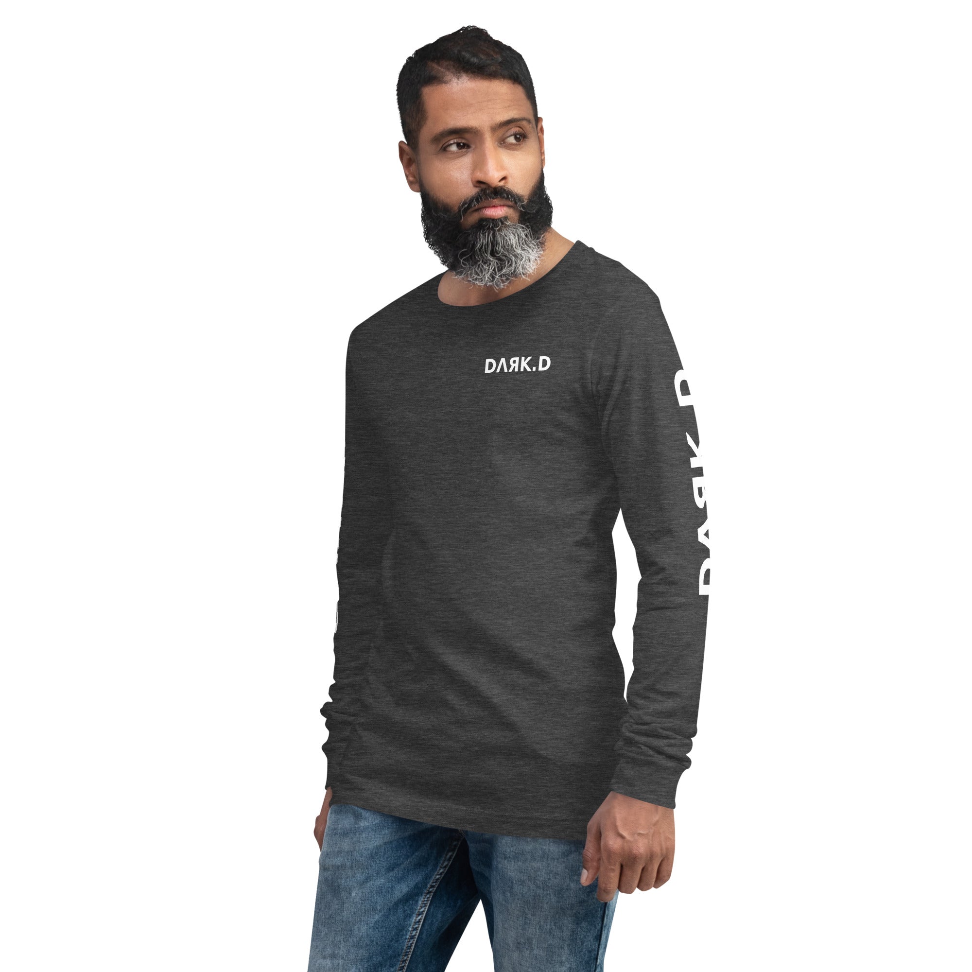 T-shirt manches longues unisexe DARK.D STORE, coloris Dark Grey Heather, vue trois-quarts avant gauche