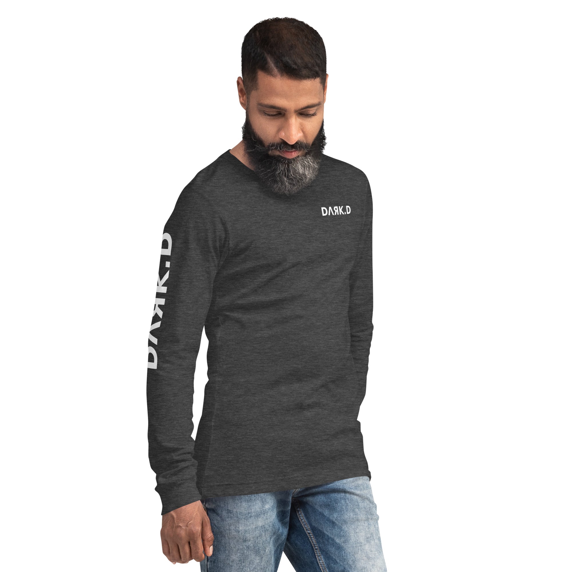 T-shirt manches longues unisexe DARK.D STORE, coloris Dark Grey Heather, vue trois-quarts avant droit
