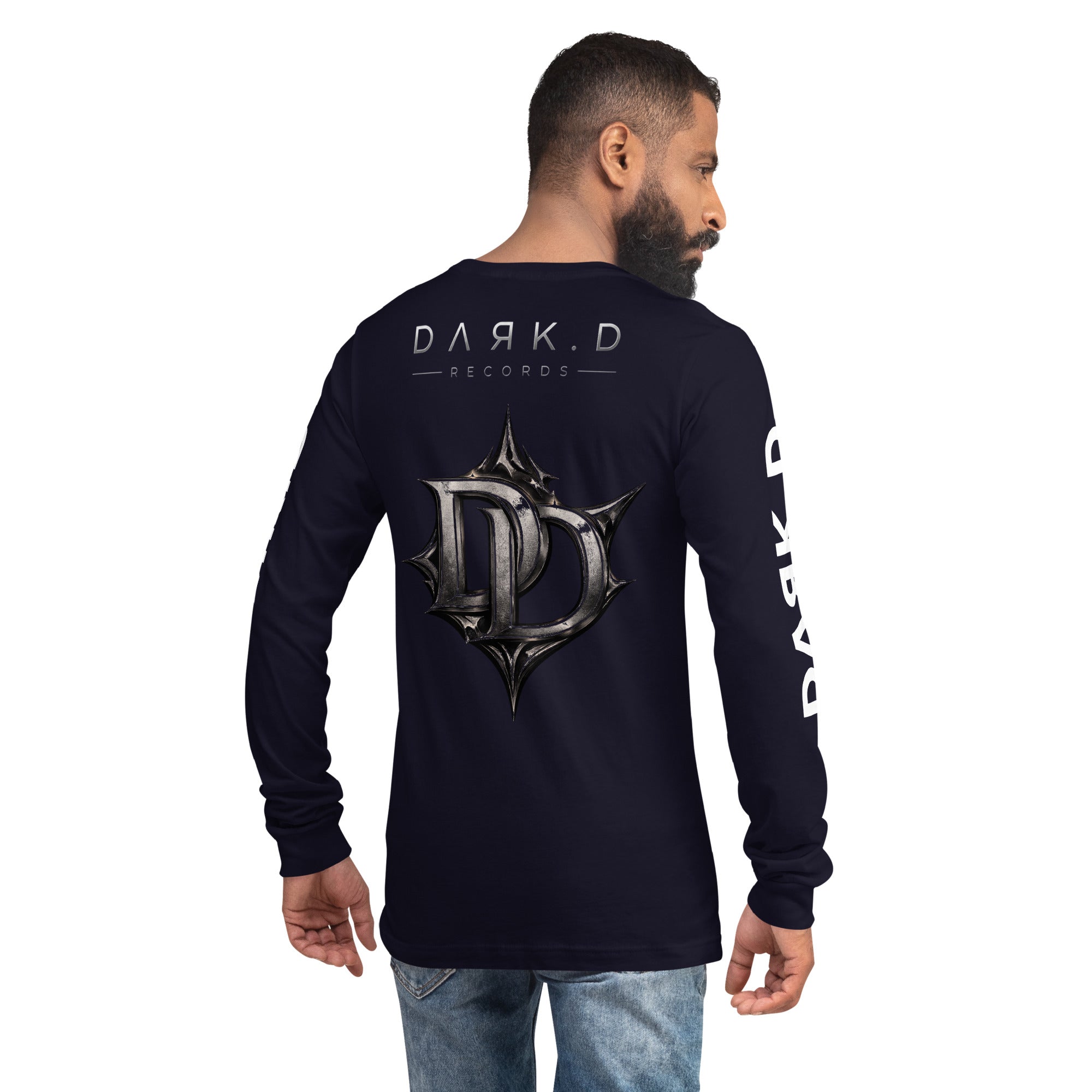 T-shirt manches longues unisexe DARK.D STORE, coloris Navy, vue de dos