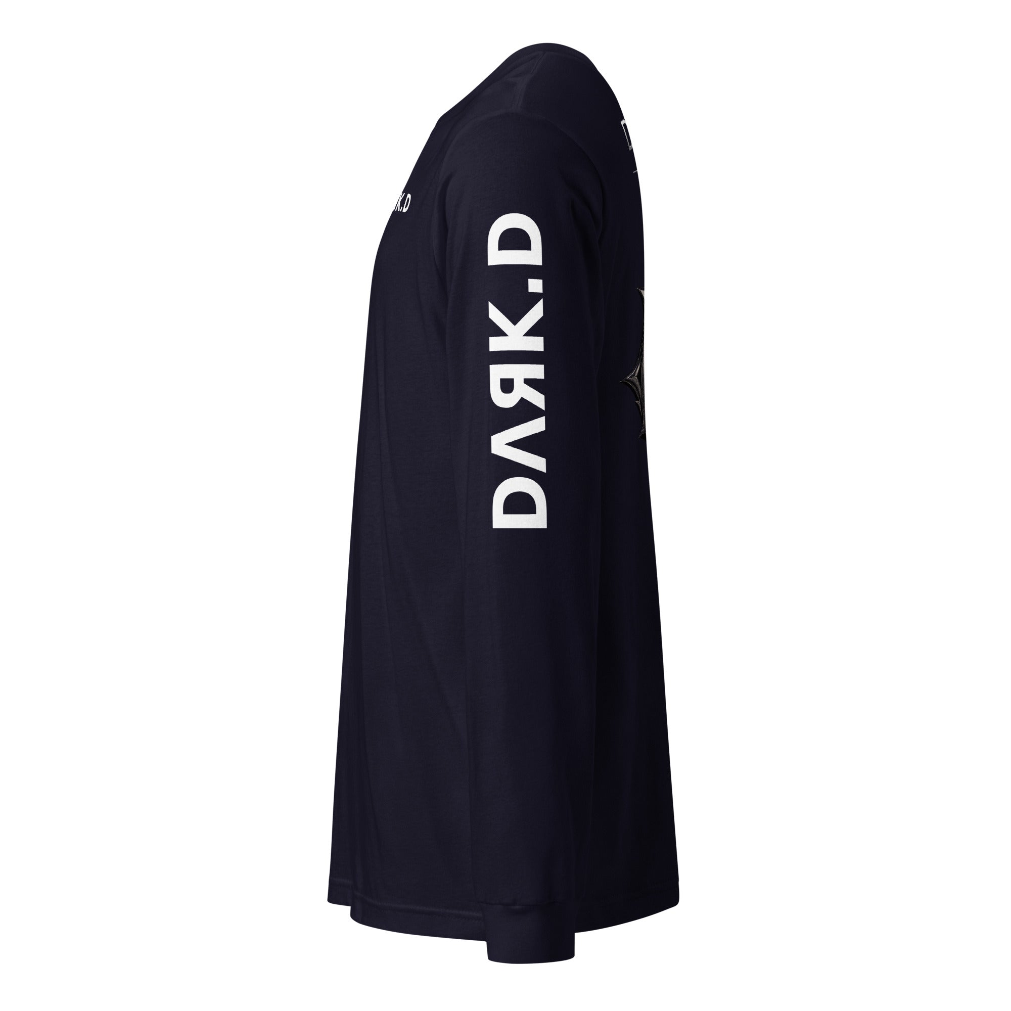 T-shirt manches longues unisexe DARK.D STORE, coloris Navy, vue de côté gauche