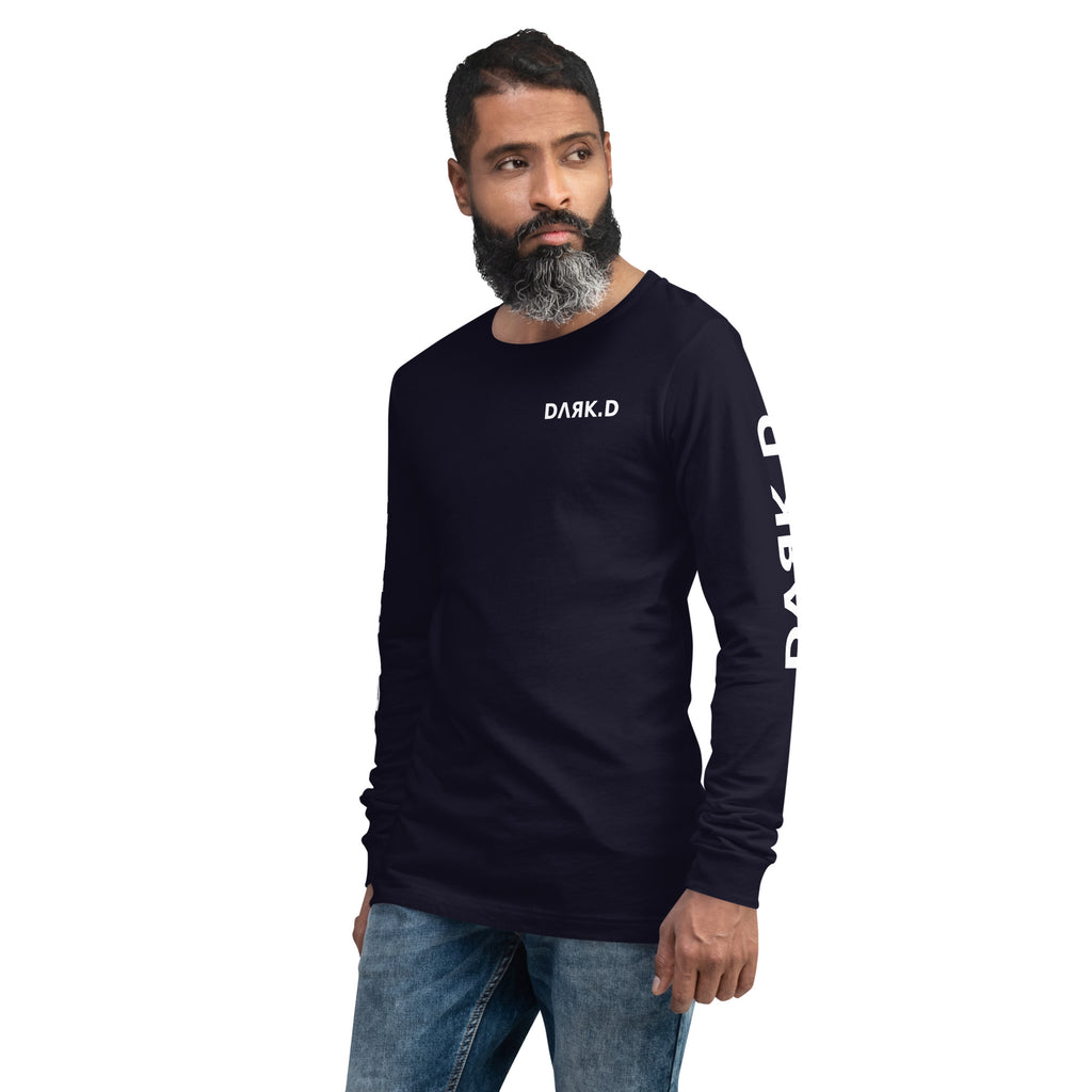 T-shirt manches longues unisexe DARK.D STORE, coloris Navy, vue trois-quarts avant gauche