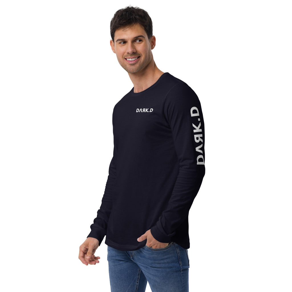T-shirt manches longues unisexe DARK.D STORE, coloris Navy, vue trois-quarts avant gauche