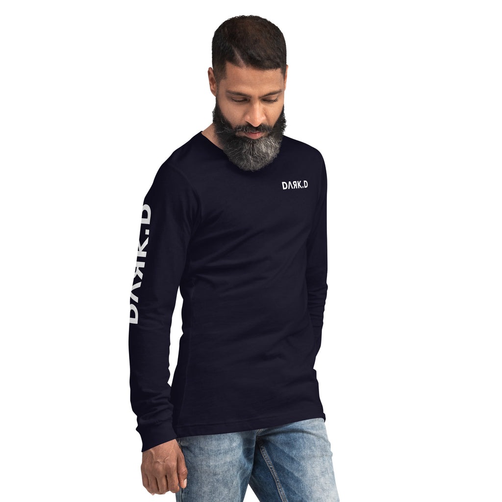 T-shirt manches longues unisexe DARK.D STORE, coloris Navy, vue trois-quarts avant droit