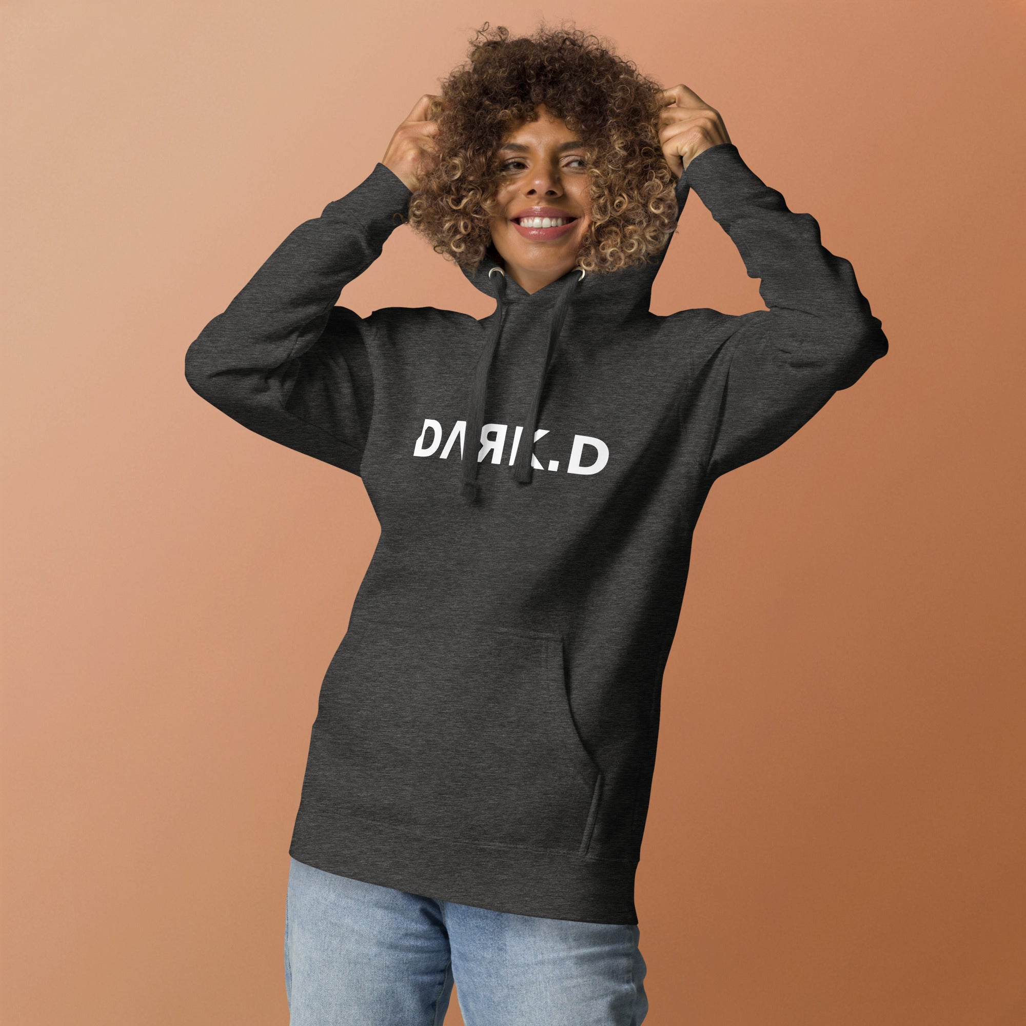 Hoodie Premium Unisexe Dark. D gris chiné - vue de face (détail)