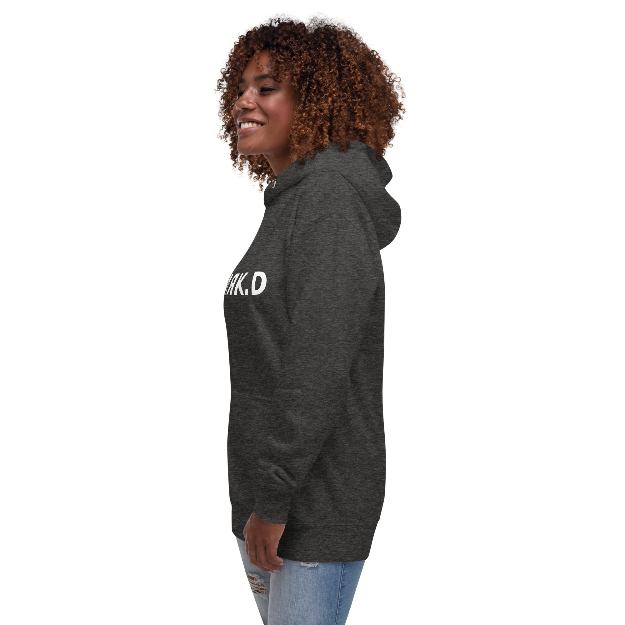 Hoodie Premium Unisexe Dark. D gris chiné - vue trois-quarts gauche