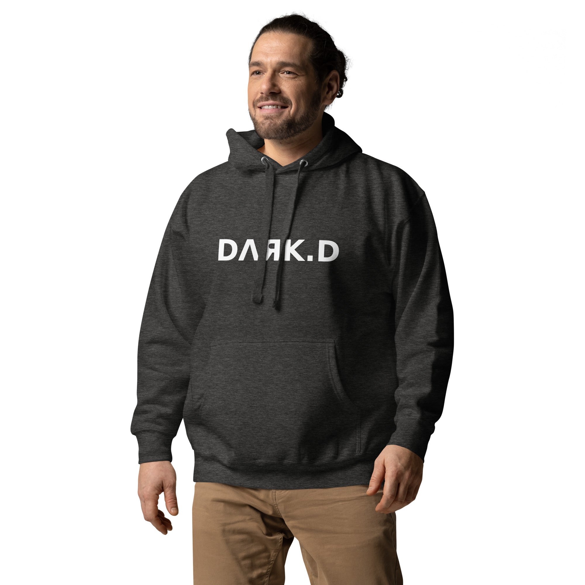 Hoodie Premium Unisexe Dark. D gris chiné - vue trois-quarts gauche