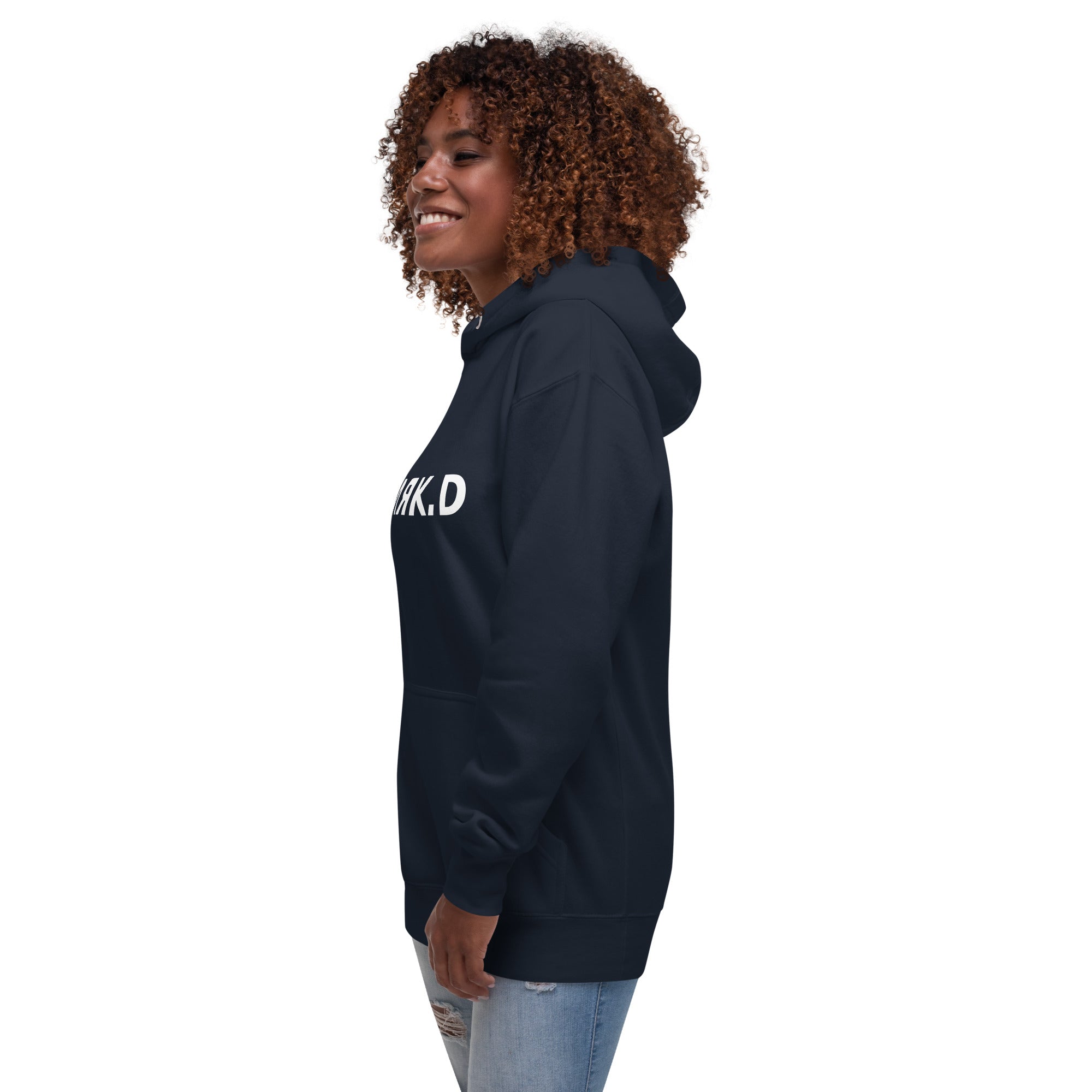 Hoodie Premium Unisexe Dark. D bleu marine - vue trois-quarts gauche