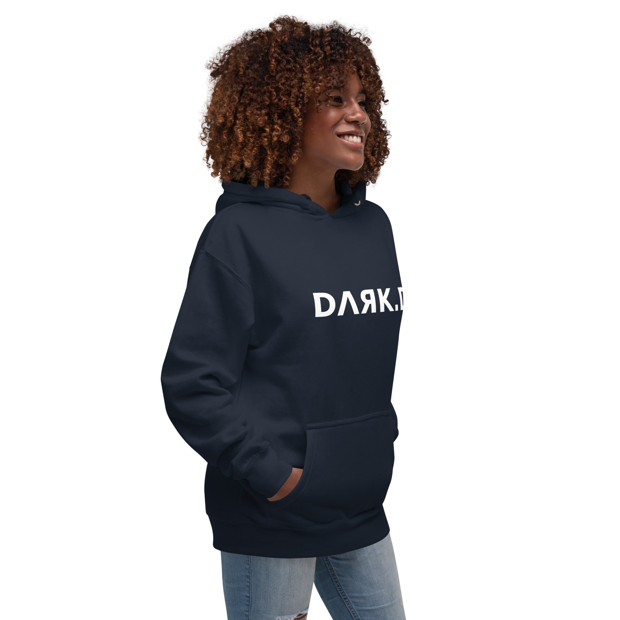 Hoodie Premium Unisexe Dark. D bleu marine - vue trois-quarts droit